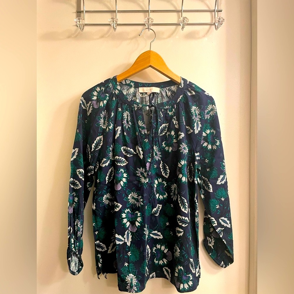 Ann Taylor Loft Summer Blue Green White Small Top Blouse NWOT 100% cotton